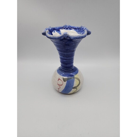 Trumpet Mouth Pottery Vase Hand Made Unusual Glaze Marked - Picture 1 of 12